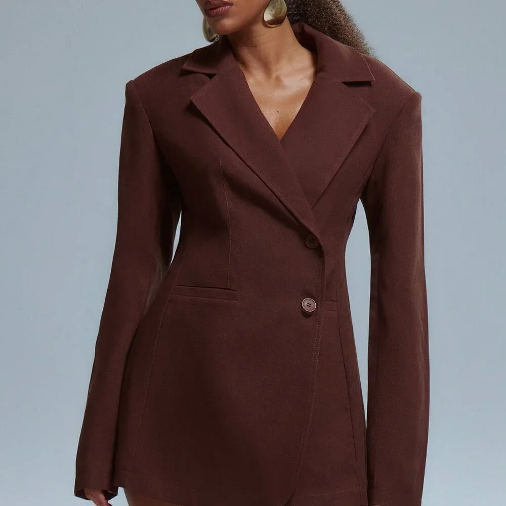 Coffee Brown Elegant Womens Old Money Oversized Blazer Dress